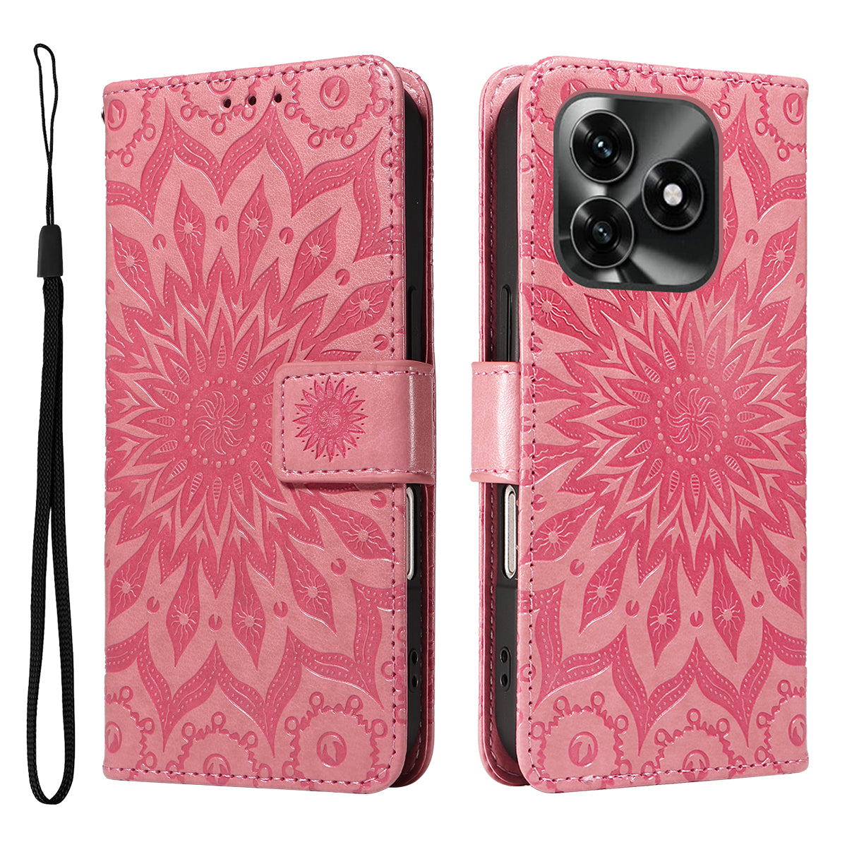 Til Honor X5c Plus 4G Læderpung Etui Solsikke-Præget Telefoncover