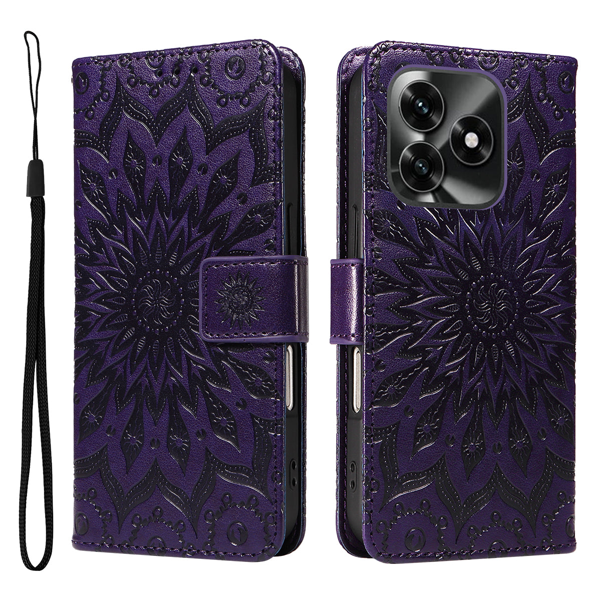 Til Honor X5c Plus 4G Læderpung Etui Solsikke-Præget Telefoncover