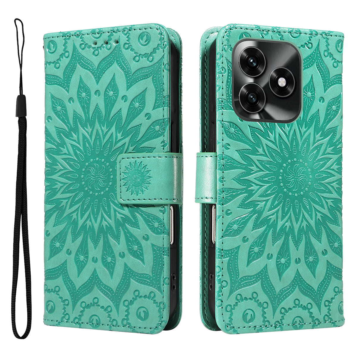 Til Honor X5c Plus 4G Læderpung Etui Solsikke-Præget Telefoncover