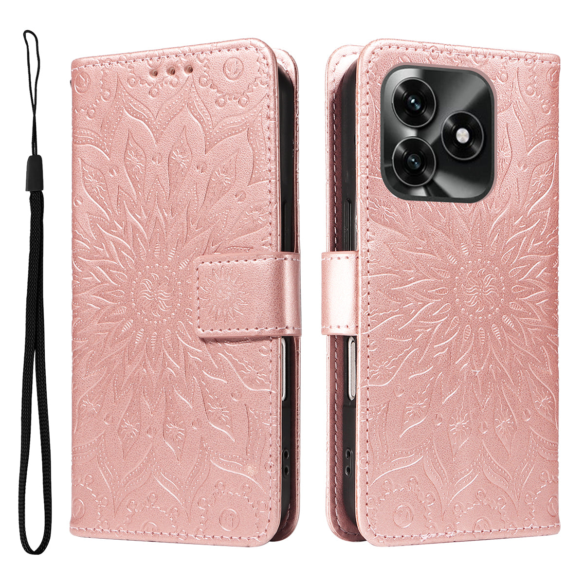 Til Honor X5c Plus 4G Læderpung Etui Solsikke-Præget Telefoncover