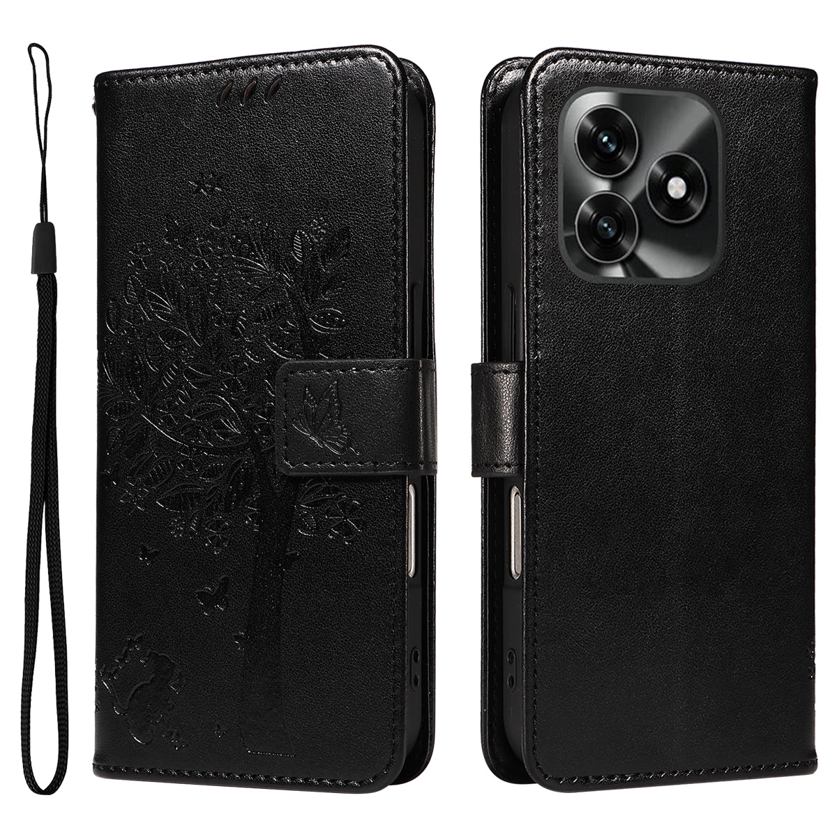 For Honor X5c Plus 4G Phone Case with Stand Cat Tree Pattern Leather Wallet Mobile Cover