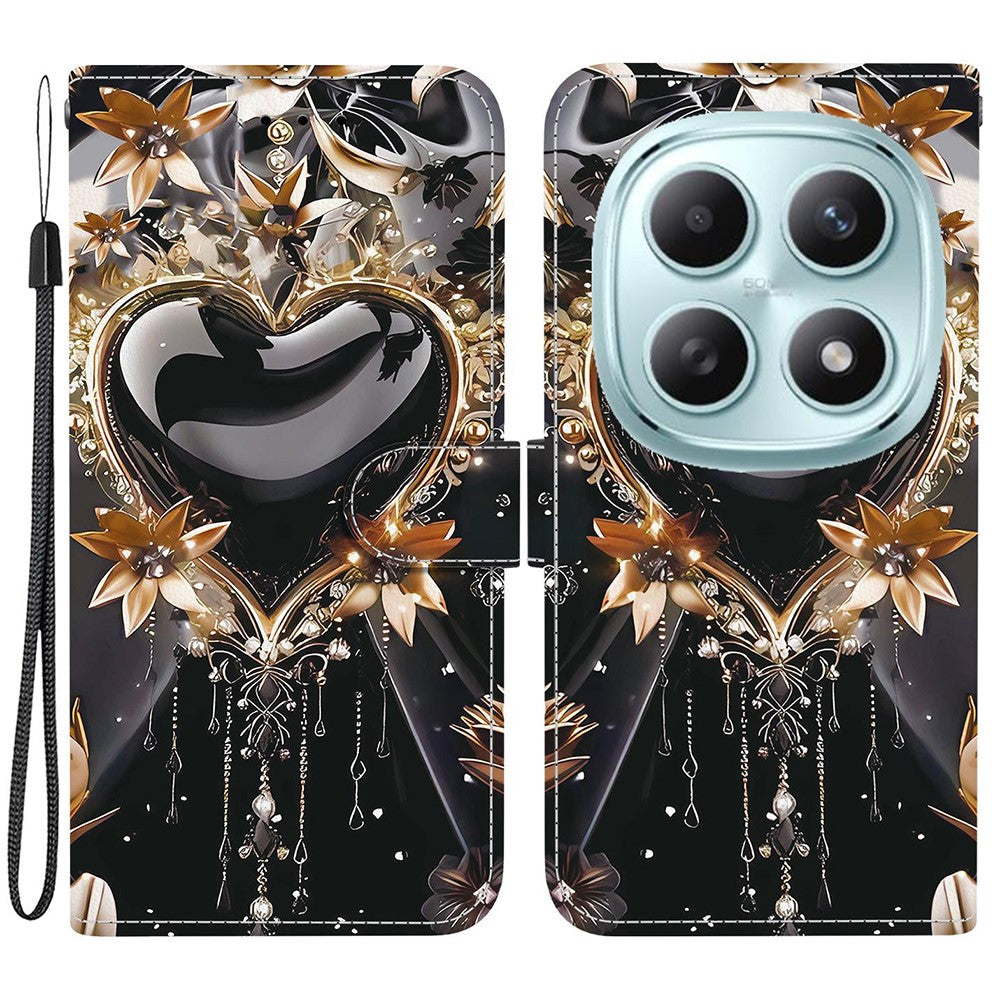 For Xiaomi Poco M8 5G / Redmi Note 15 5G (Global) Wallet Case Pattern Printing Leather Stand Phone Cover with Strap