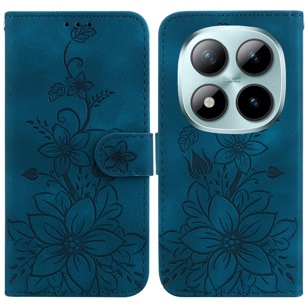 For Xiaomi Redmi Note 15 Pro 5G (Global) Stand Case Lily Flower Imprint Leather Phone Cover with Wrist Strap