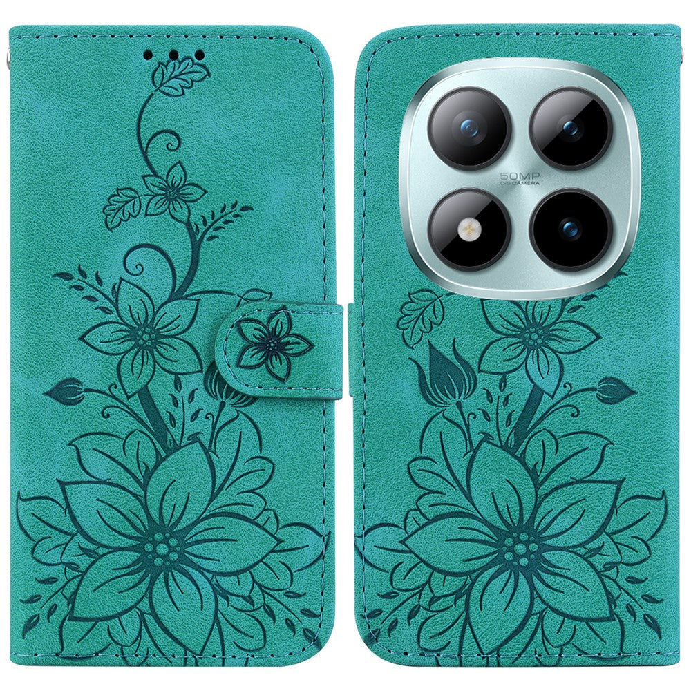 For Xiaomi Redmi Note 15 Pro 5G (Global) Stand Case Lily Flower Imprint Leather Phone Cover with Wrist Strap