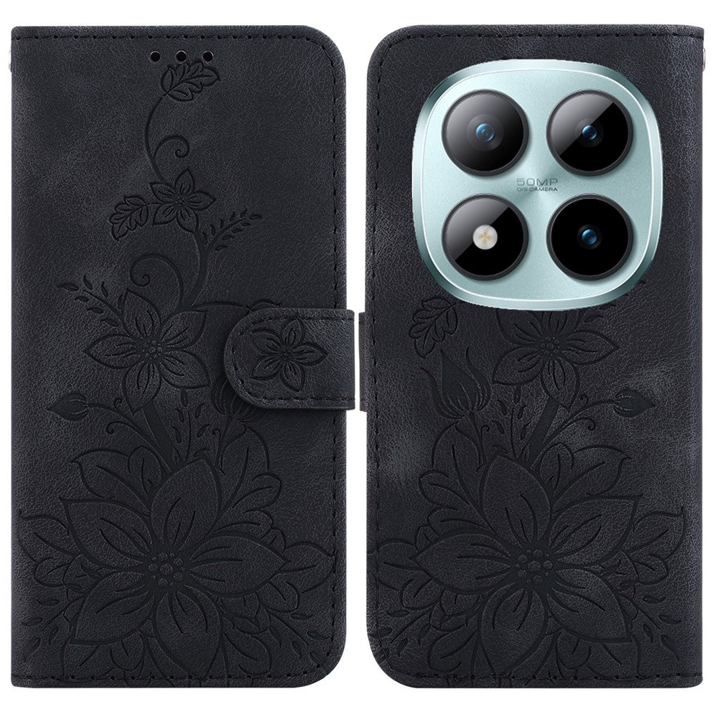 For Xiaomi Redmi Note 15 Pro 5G (Global) Stand Case Lily Flower Imprint Leather Phone Cover with Wrist Strap