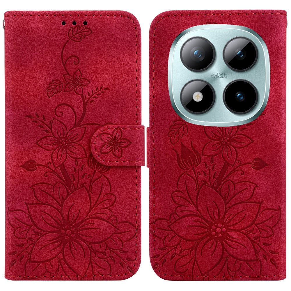 For Xiaomi Redmi Note 15 Pro 5G (Global) Stand Case Lily Flower Imprint Leather Phone Cover with Wrist Strap