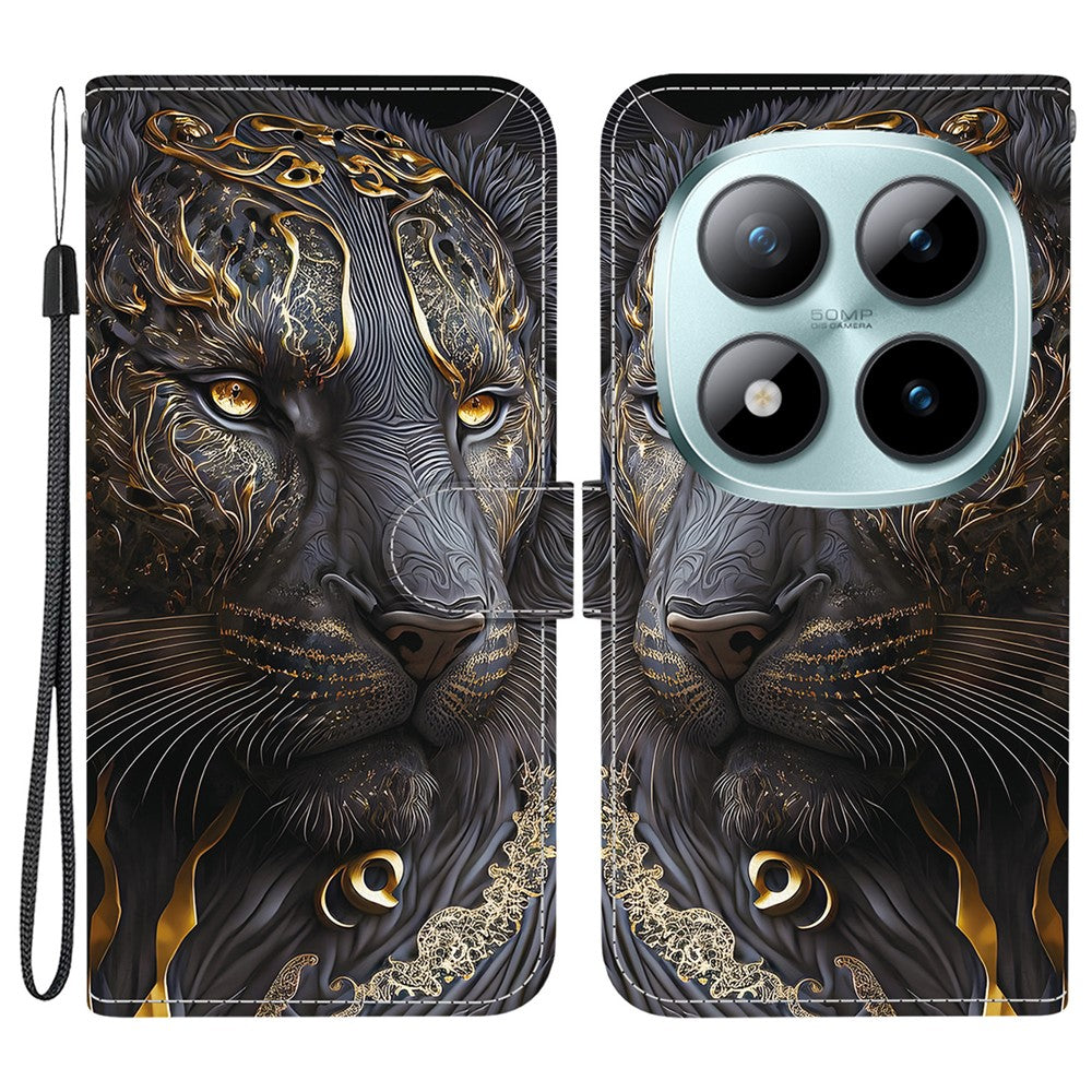 For Xiaomi Poco M8 Pro 5G / Redmi Note 15 Pro+ 5G (Global) Leather Case Stand Wallet Pattern Printing Phone Cover with Wrist Strap
