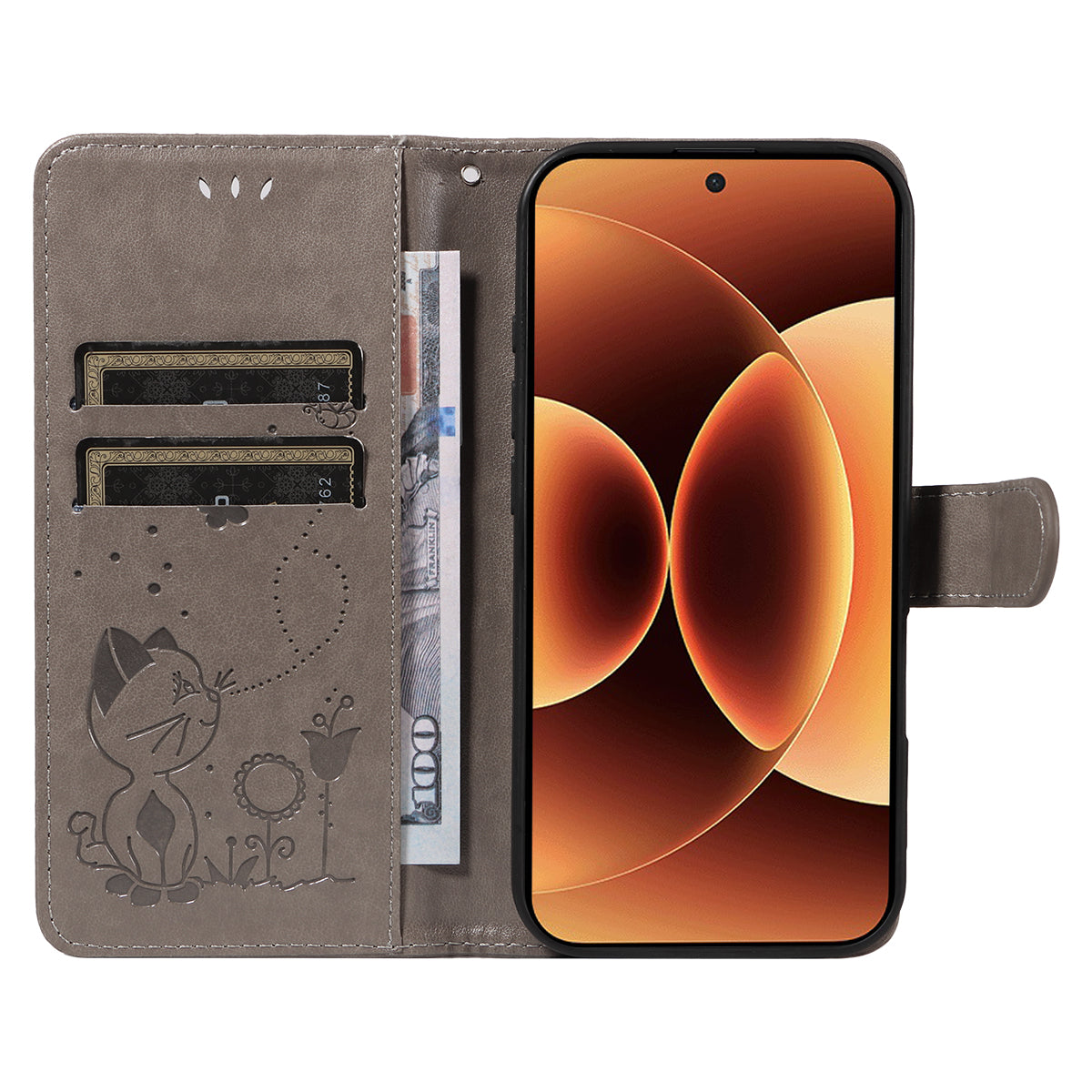 For Xiaomi 17 Pro Max Leather Wallet Case Cat Bee Pattern Phone Cover Stand