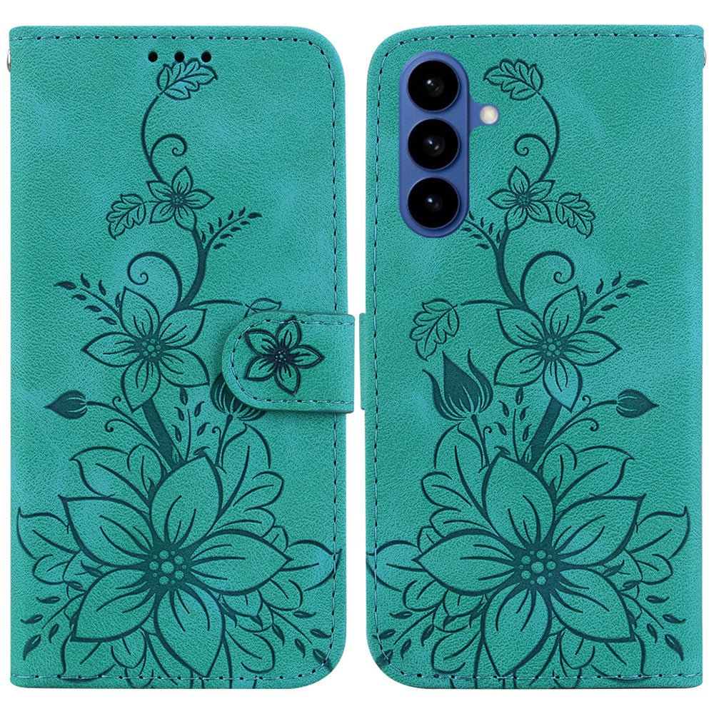 Stativcover i læder med Lily Flower-print og håndledsrem til Samsung Galaxy S26