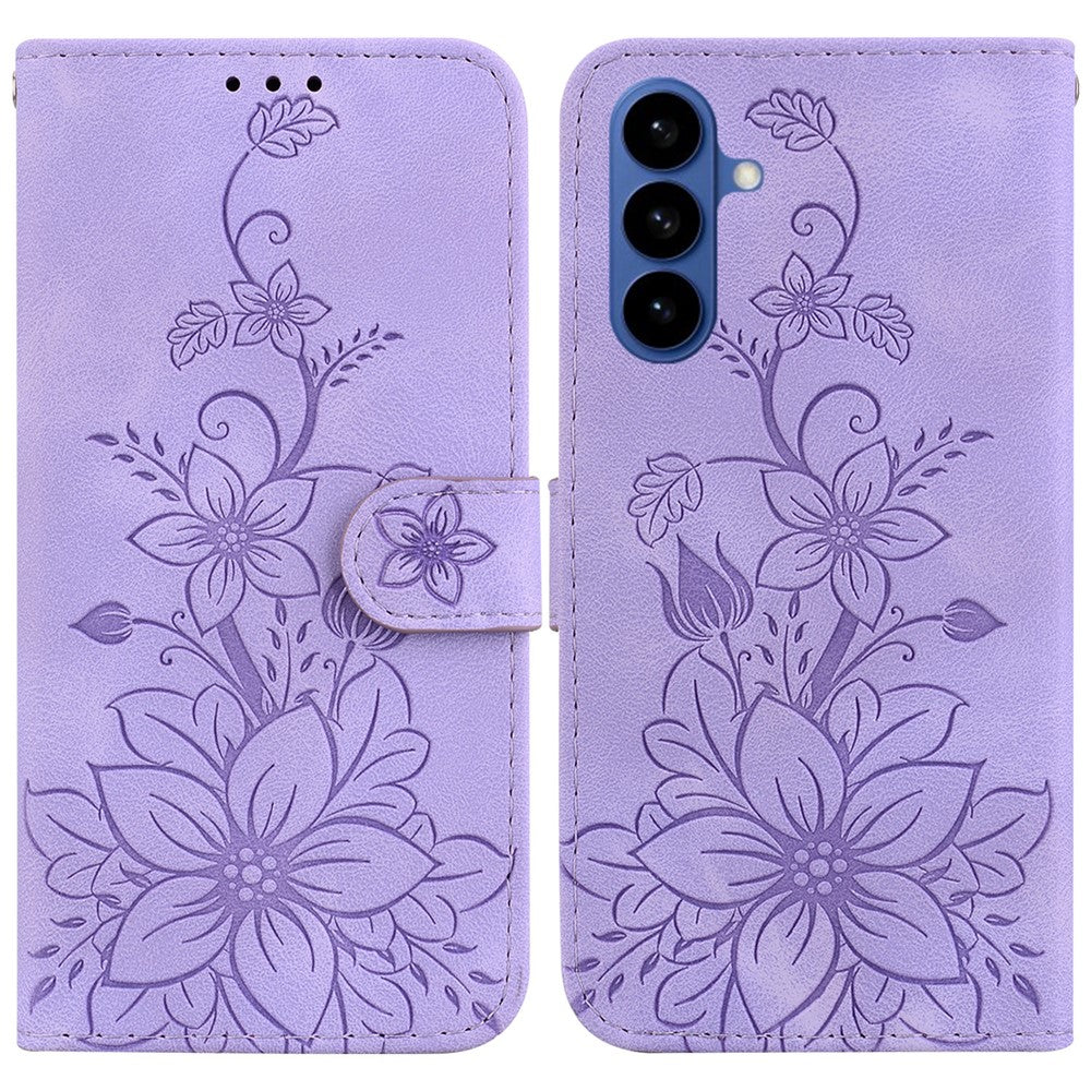 Stativcover i læder med Lily Flower-print og håndledsrem til Samsung Galaxy S26