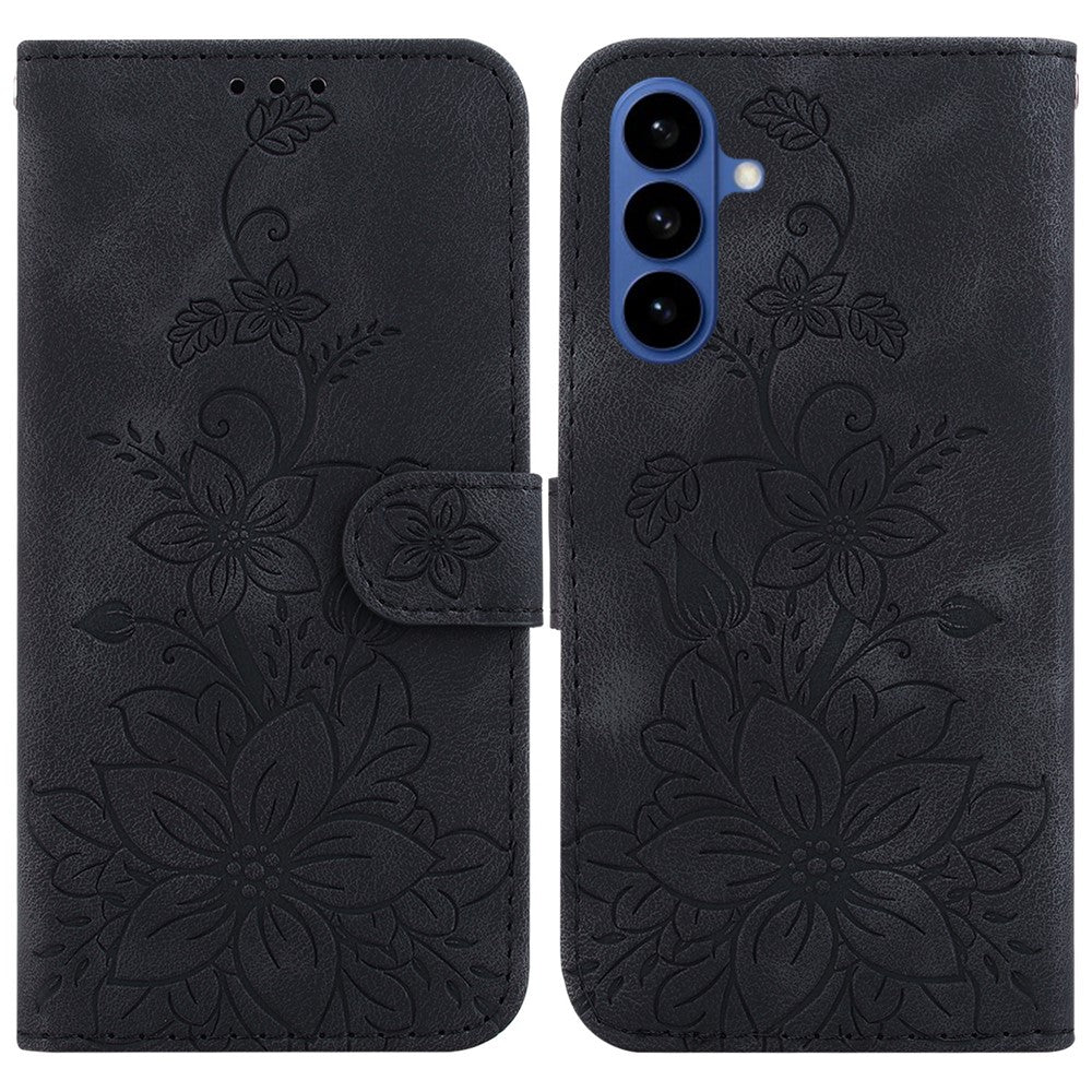 Stativcover i læder med Lily Flower-print og håndledsrem til Samsung Galaxy S26