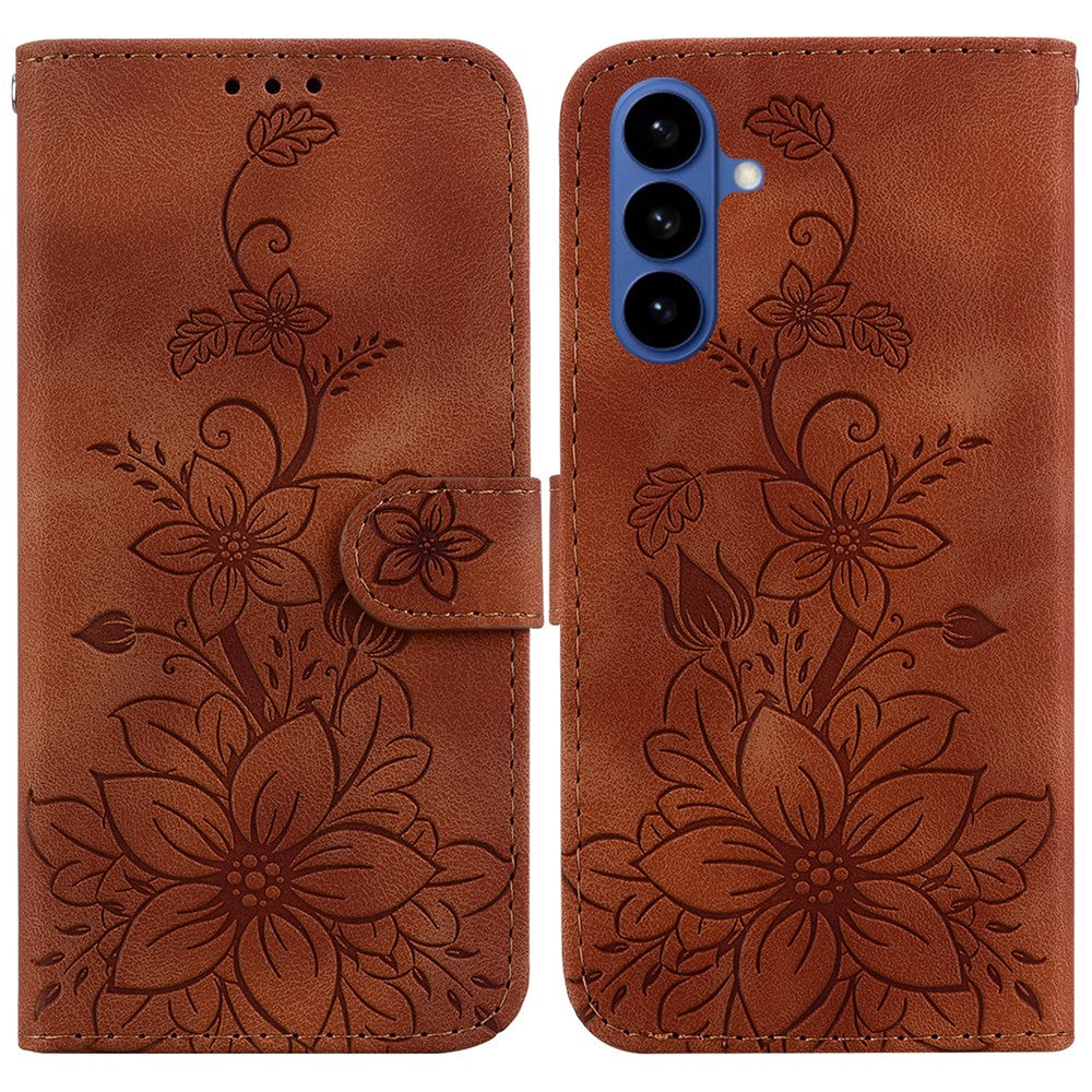 Stativcover i læder med Lily Flower-print og håndledsrem til Samsung Galaxy S26