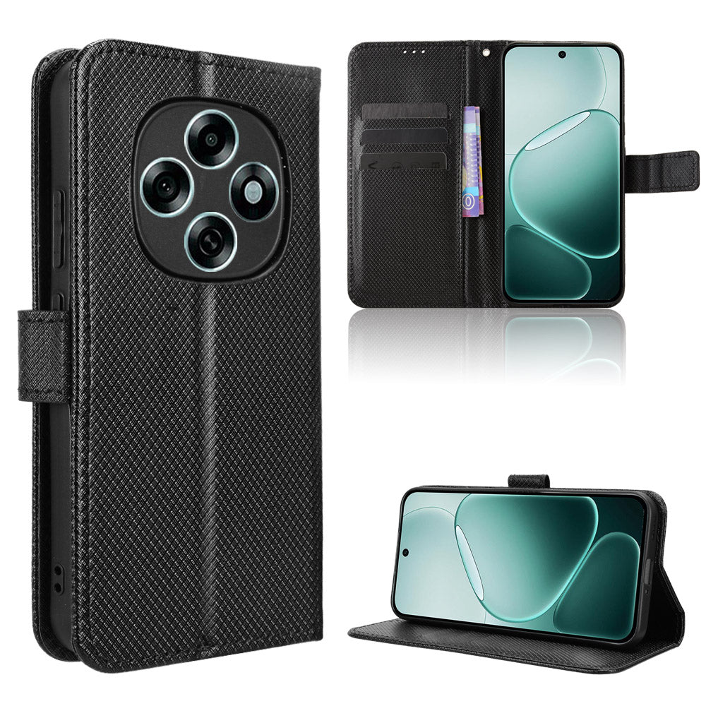 Oppo F31 Pro 5G Läderplånboksfodral med Rem Diamantstruktur mobilskal