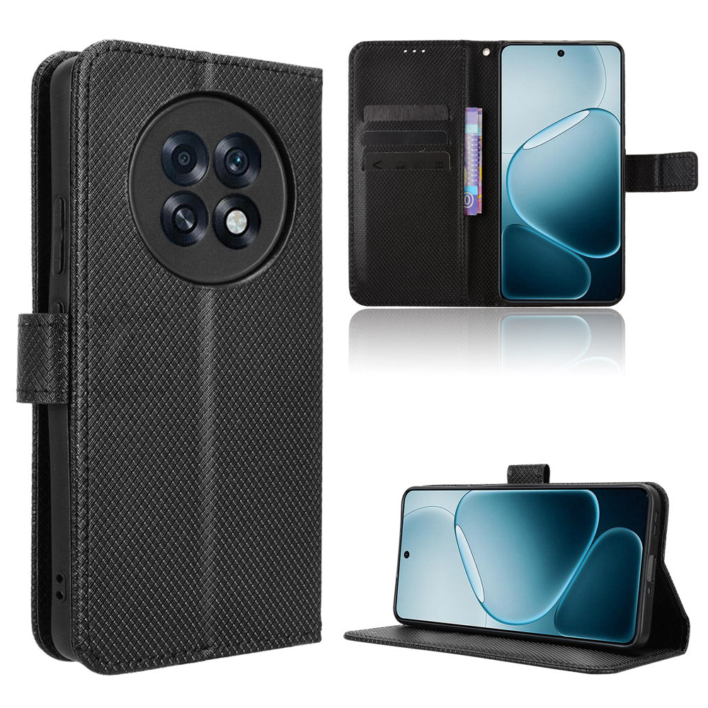 For Oppo A6 Max 5G / Oppo A6 GT 5G / Oppo F31 Pro+ 5G Leather Wallet Case with Strap Diamond Texture Phone Cover