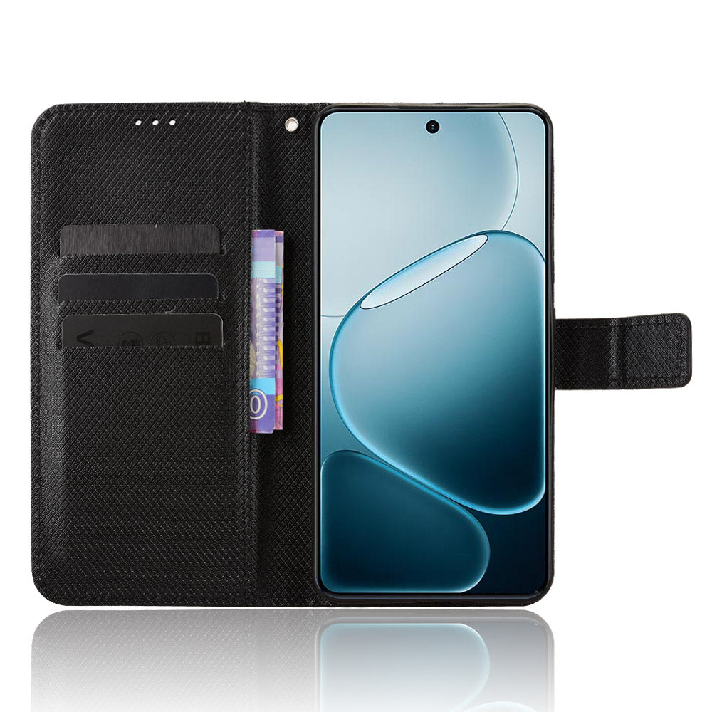 For Oppo A6 Max 5G / Oppo A6 GT 5G / Oppo F31 Pro+ 5G Leather Wallet Case with Strap Diamond Texture Phone Cover