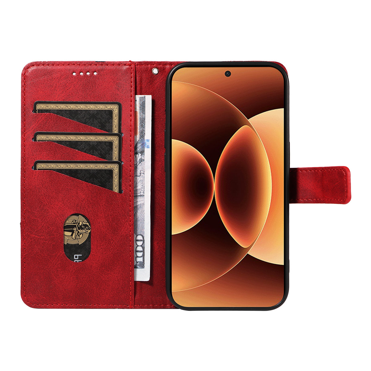 For Xiaomi 17 Pro Max Leather Case Geometric Line Design Wallet Phone Cover with Wrist Strap