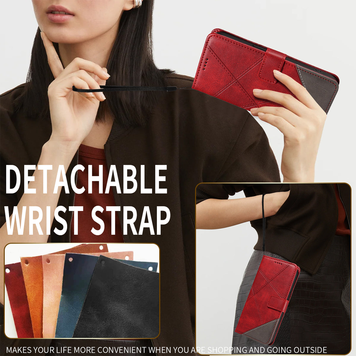 For Xiaomi 17 Pro Max Leather Case Geometric Line Design Wallet Phone Cover with Wrist Strap
