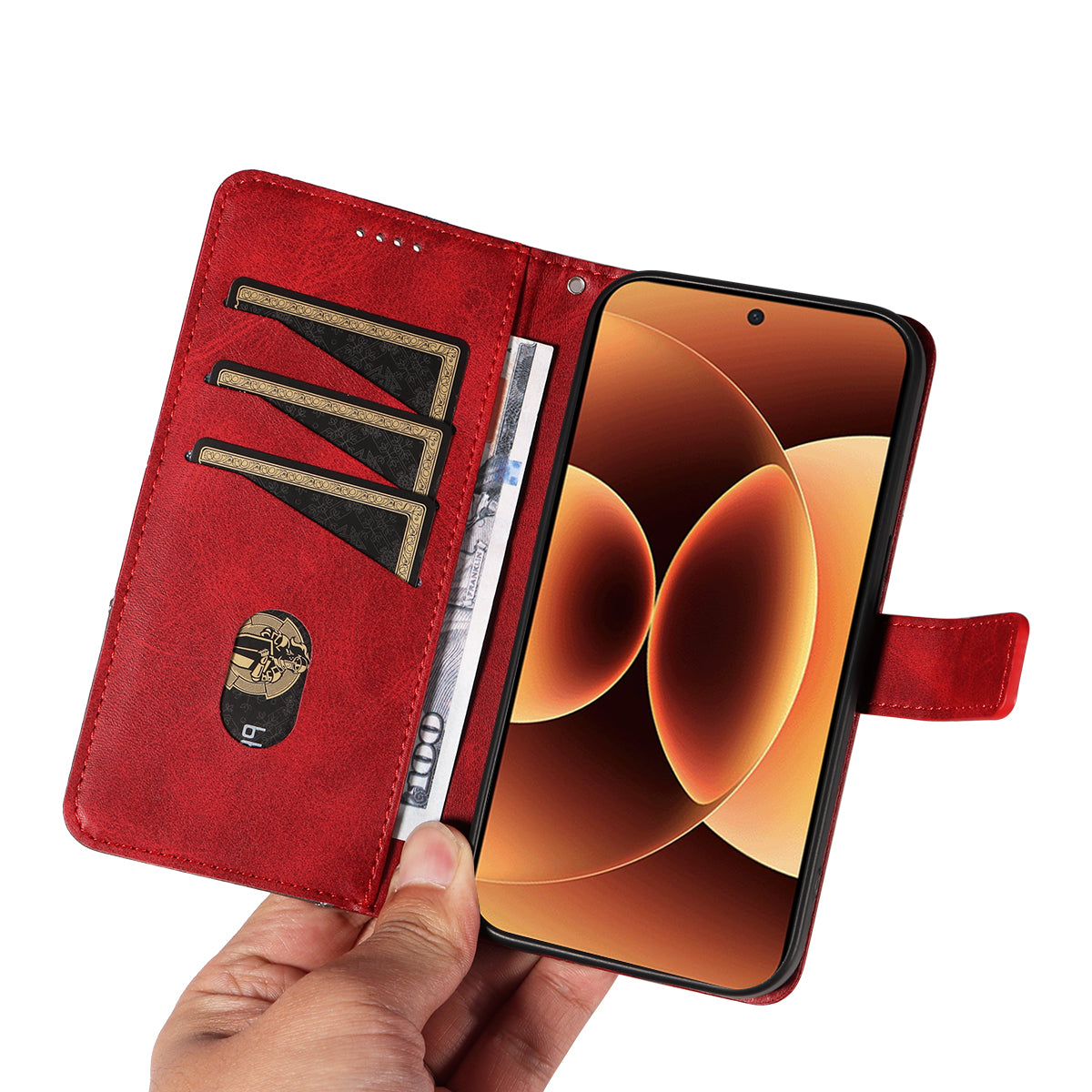 For Xiaomi 17 Pro Max Leather Case Geometric Line Design Wallet Phone Cover with Wrist Strap
