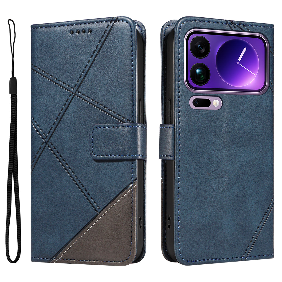For Xiaomi 17 Pro Max Leather Case Geometric Line Design Wallet Phone Cover with Wrist Strap