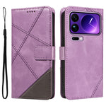 For Xiaomi 17 Pro Max Leather Case Geometric Line Design Wallet Phone Cover with Wrist Strap