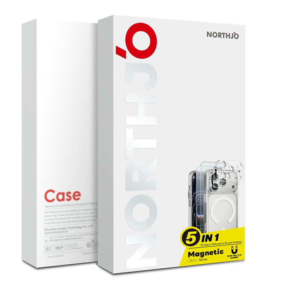 NORTHJO 5 in 1 Set for iPhone 17 Magnetic Case PC + TPU Phone Cover with 2 Front Screen Protectors + 2 Lens Films