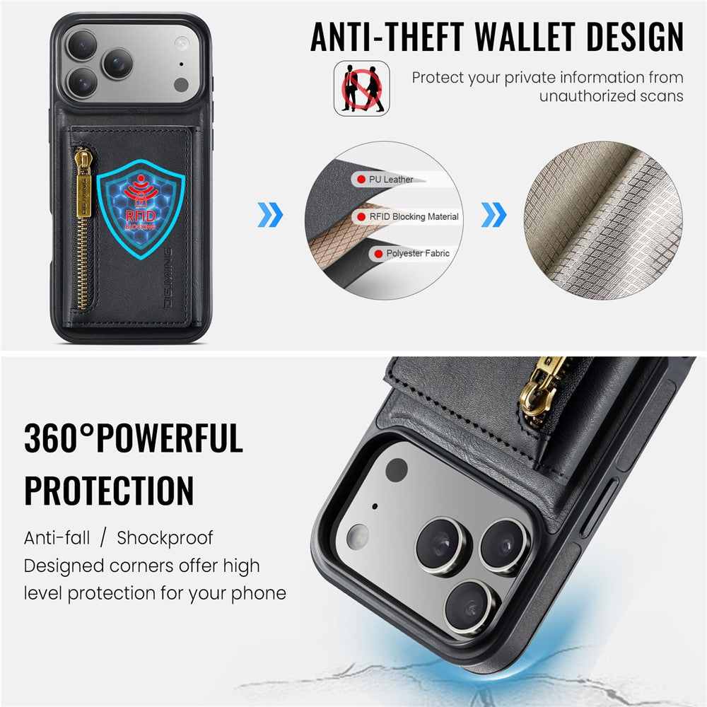 DG.MING M5 Series For iPhone 18 Pro / 17 Pro Case Detachable Magnetic Leather Phone Cover with Card Slots