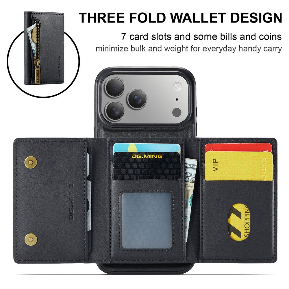 DG.MING M5 Series For iPhone 18 Pro / 17 Pro Case Detachable Magnetic Leather Phone Cover with Card Slots