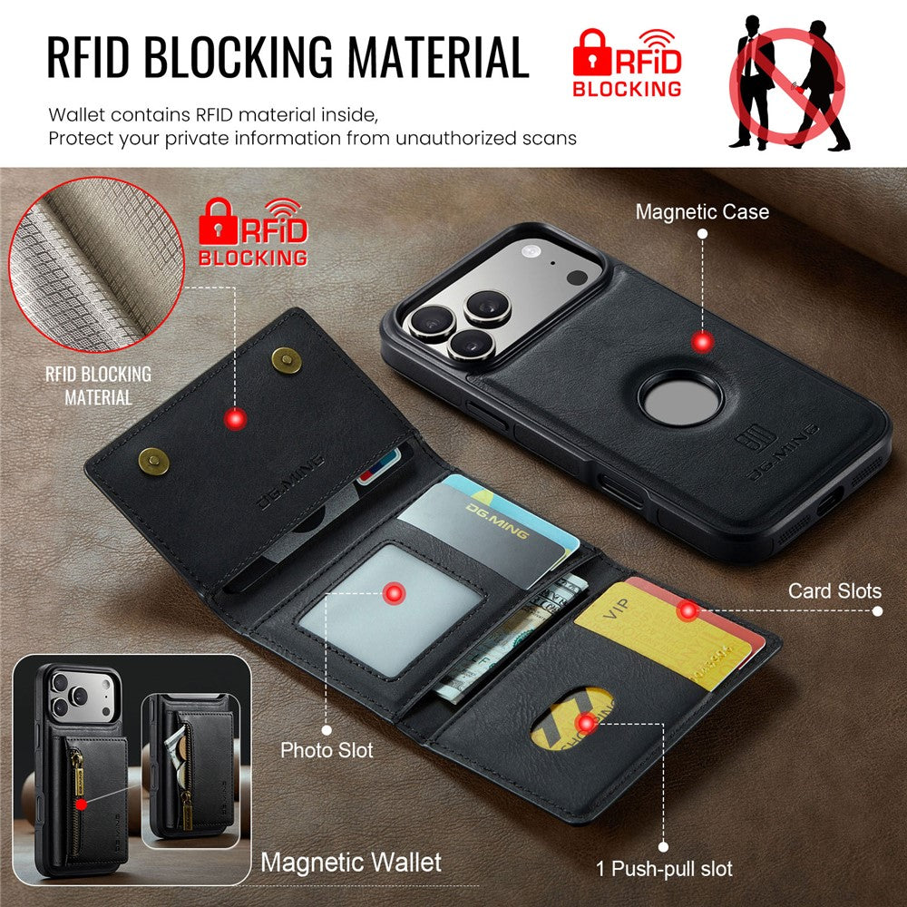 DG.MING M5 Series For iPhone 18 Pro / 17 Pro Case Detachable Magnetic Leather Phone Cover with Card Slots