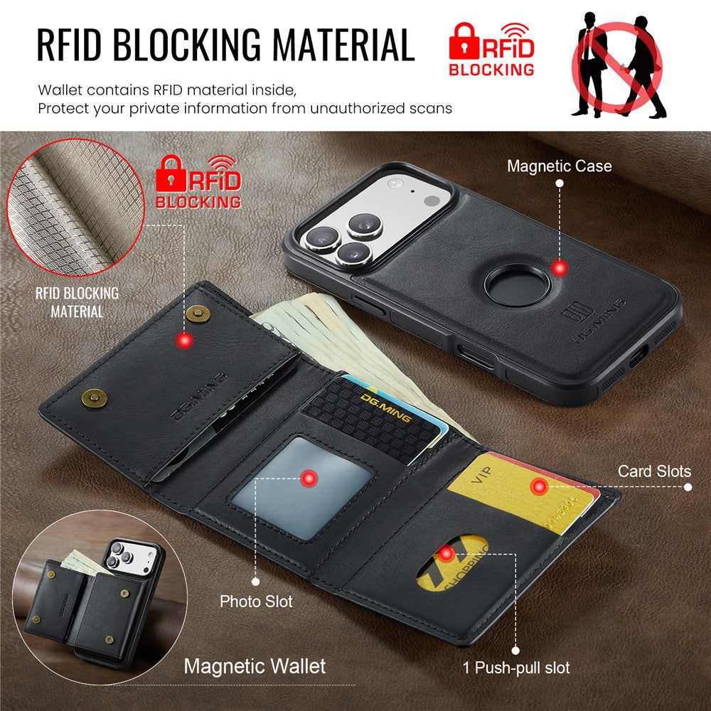 DG.MING M6 Series For iPhone 18 Pro / 17 Pro Case Magnetic Wallet PU + PC + TPU Phone Cover