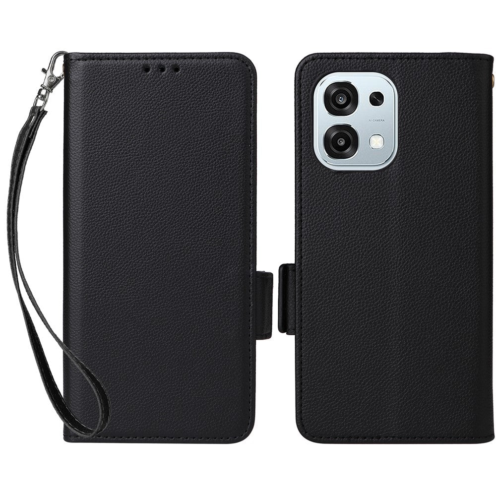 Lædercover til Oppo A6 Pro 4G / A6 Pro 5G / F31 5G Litchi tekstur pung telefoncover med håndledsrem