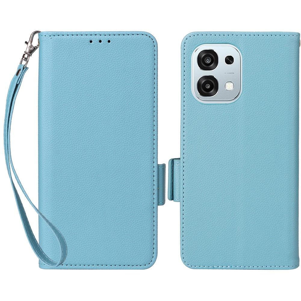 Lædercover til Oppo A6 Pro 4G / A6 Pro 5G / F31 5G Litchi tekstur pung telefoncover med håndledsrem