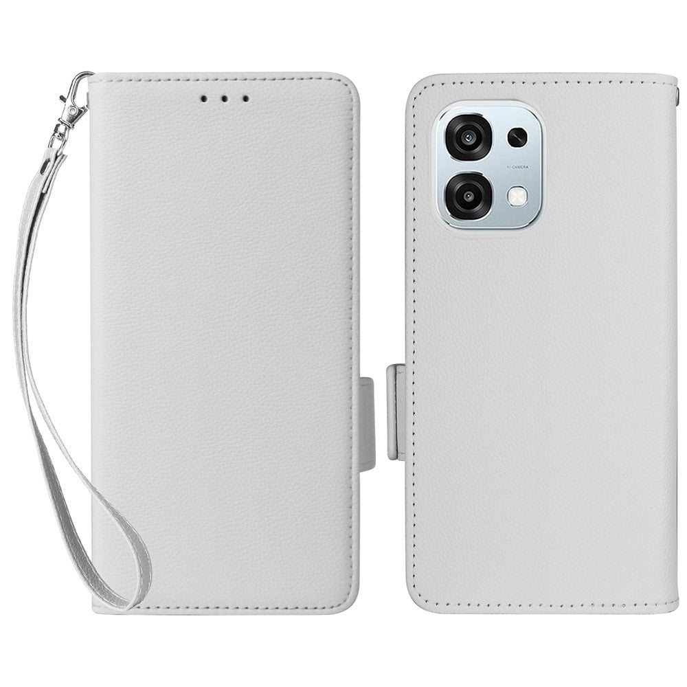 Lædercover til Oppo A6 Pro 4G / A6 Pro 5G / F31 5G Litchi tekstur pung telefoncover med håndledsrem