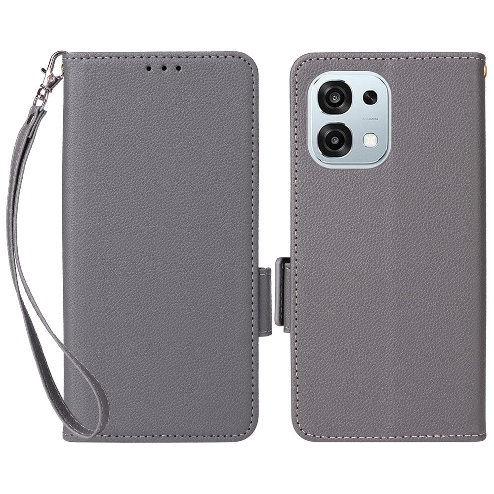 Lædercover til Oppo A6 Pro 4G / A6 Pro 5G / F31 5G Litchi tekstur pung telefoncover med håndledsrem