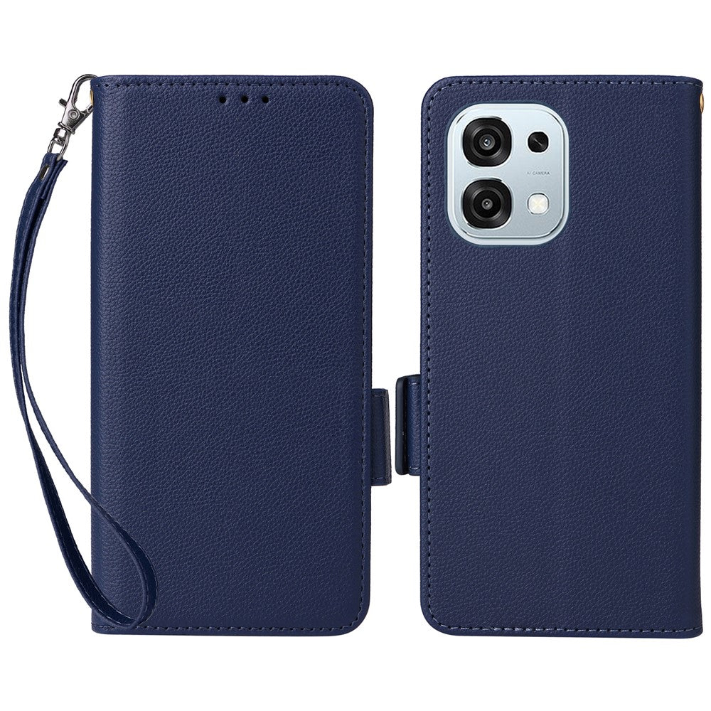 Lædercover til Oppo A6 Pro 4G / A6 Pro 5G / F31 5G Litchi tekstur pung telefoncover med håndledsrem