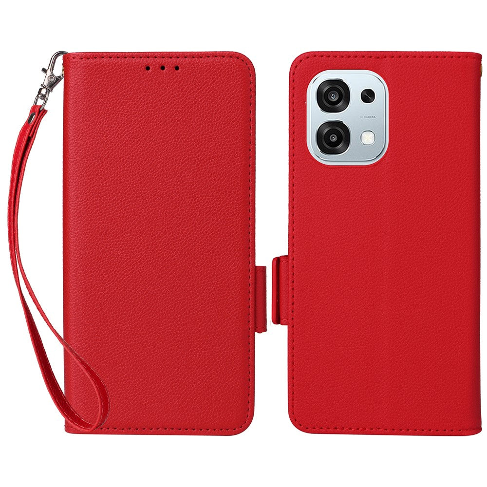 Lædercover til Oppo A6 Pro 4G / A6 Pro 5G / F31 5G Litchi tekstur pung telefoncover med håndledsrem