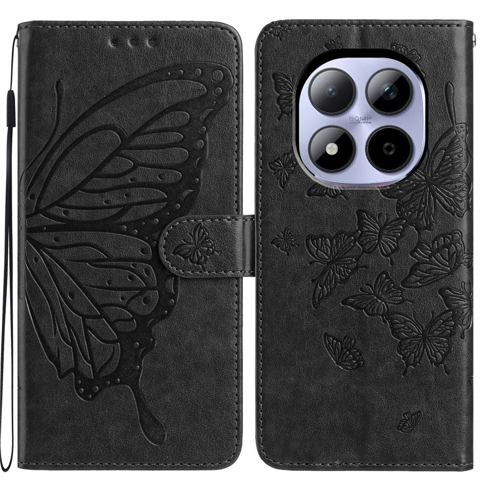 For Xiaomi Redmi Note 15 Pro 5G (Global) Case Butterfly Imprinted Wallet Stand PU Leather Flip Phone Cover with Strap