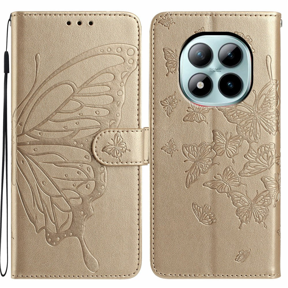 For Xiaomi Poco M8 Pro 5G / Redmi Note 15 Pro+ 5G (Global) Case Butterfly Imprinted Wallet Stand PU Leather Flip Phone Cover with Strap