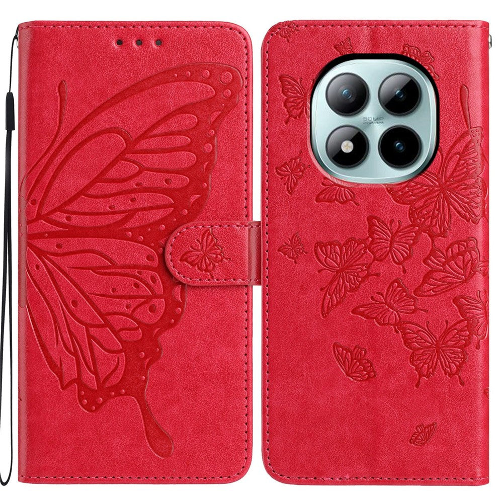 For Xiaomi Poco M8 Pro 5G / Redmi Note 15 Pro+ 5G (Global) Case Butterfly Imprinted Wallet Stand PU Leather Flip Phone Cover with Strap