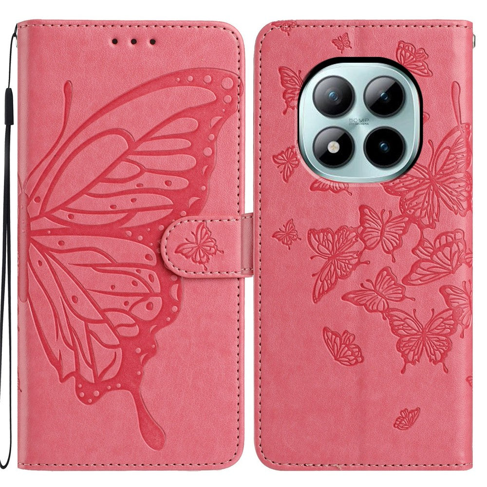 For Xiaomi Poco M8 Pro 5G / Redmi Note 15 Pro+ 5G (Global) Case Butterfly Imprinted Wallet Stand PU Leather Flip Phone Cover with Strap