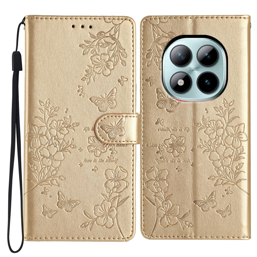 Xiaomi Poco M8 Pro 5G / Redmi Note 15 Pro+ 5G (Global) Plånboksfodral Läderflikfodral med Fjärilsblommönster och Rem