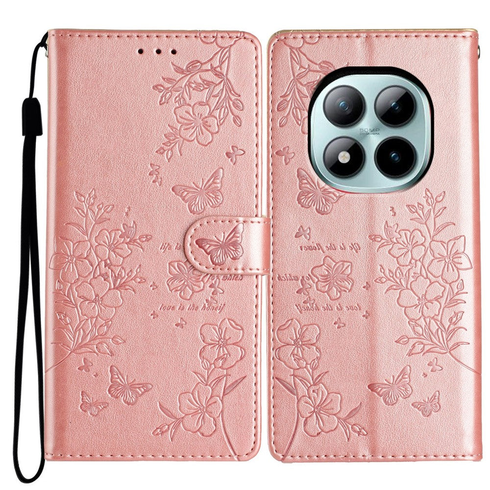 Xiaomi Poco M8 Pro 5G / Redmi Note 15 Pro+ 5G (Global) Plånboksfodral Läderflikfodral med Fjärilsblommönster och Rem