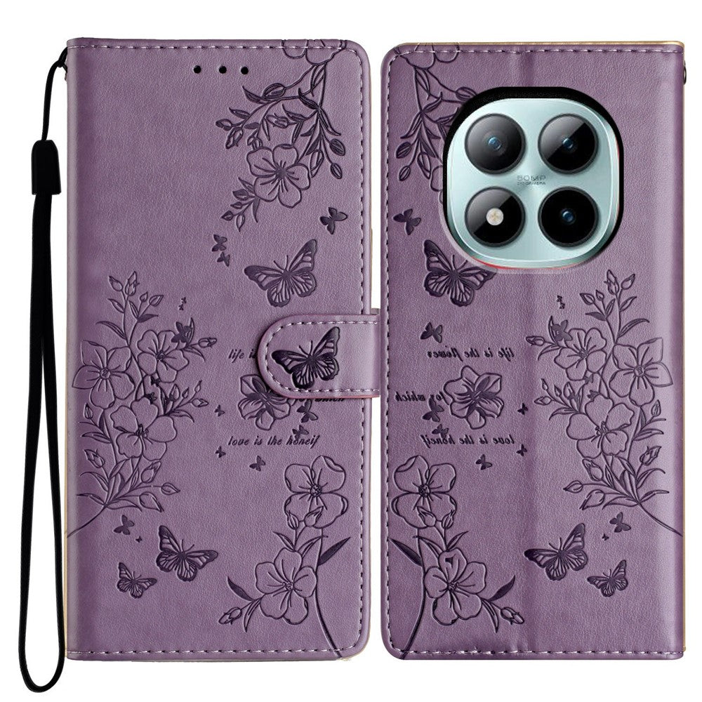Xiaomi Poco M8 Pro 5G / Redmi Note 15 Pro+ 5G (Global) Plånboksfodral Läderflikfodral med Fjärilsblommönster och Rem