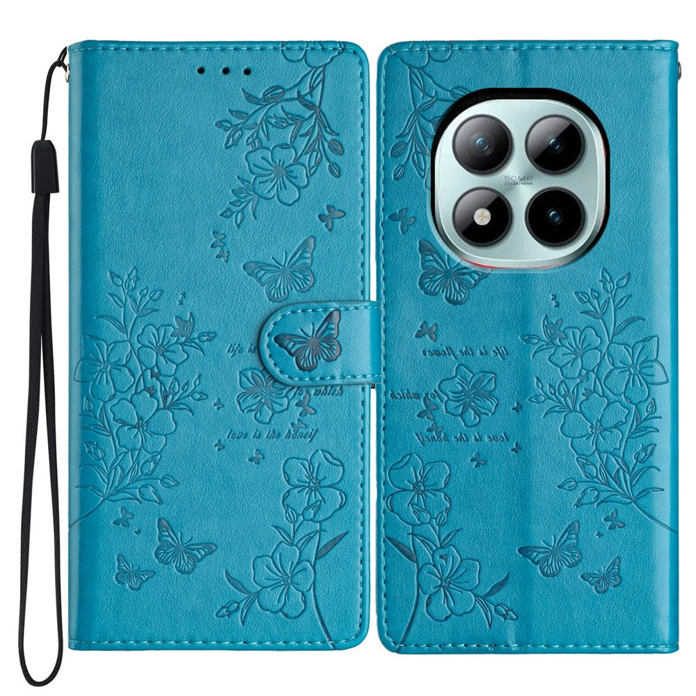 Xiaomi Poco M8 Pro 5G / Redmi Note 15 Pro+ 5G (Global) Plånboksfodral Läderflikfodral med Fjärilsblommönster och Rem