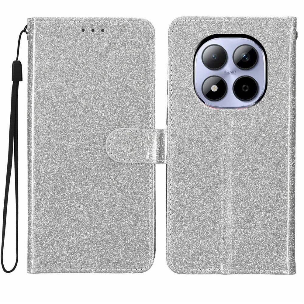 For Xiaomi Redmi Note 15 Pro 5G (Global) Wallet Case Glitter Anti-Scratch Leather Stand Phone Cover with Strap