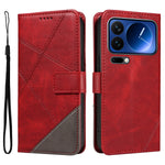 For Xiaomi 17 Pro Leather Case Geometric Line Design Wallet Phone Cover with Wrist Strap