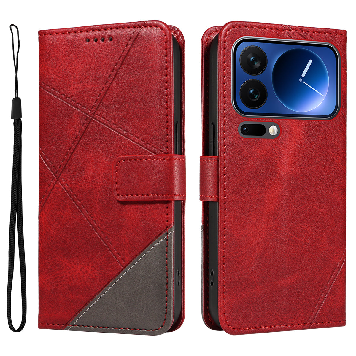 For Xiaomi 17 Pro Leather Case Geometric Line Design Wallet Phone Cover with Wrist Strap