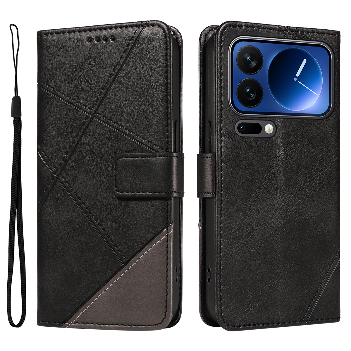 For Xiaomi 17 Pro Leather Case Geometric Line Design Wallet Phone Cover with Wrist Strap
