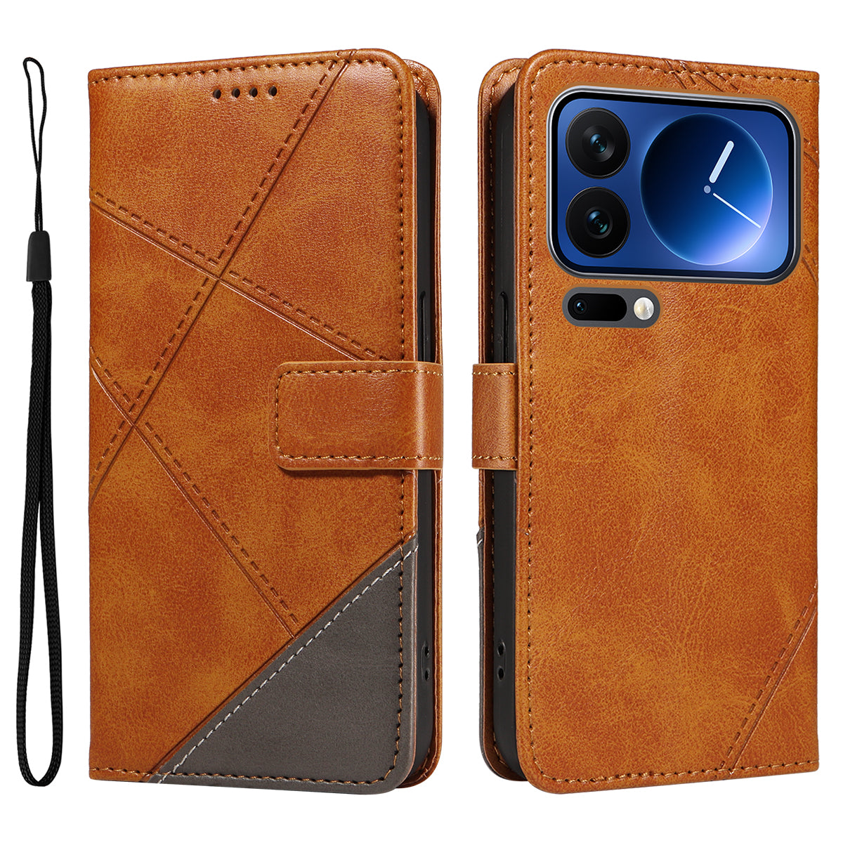 For Xiaomi 17 Pro Leather Case Geometric Line Design Wallet Phone Cover with Wrist Strap
