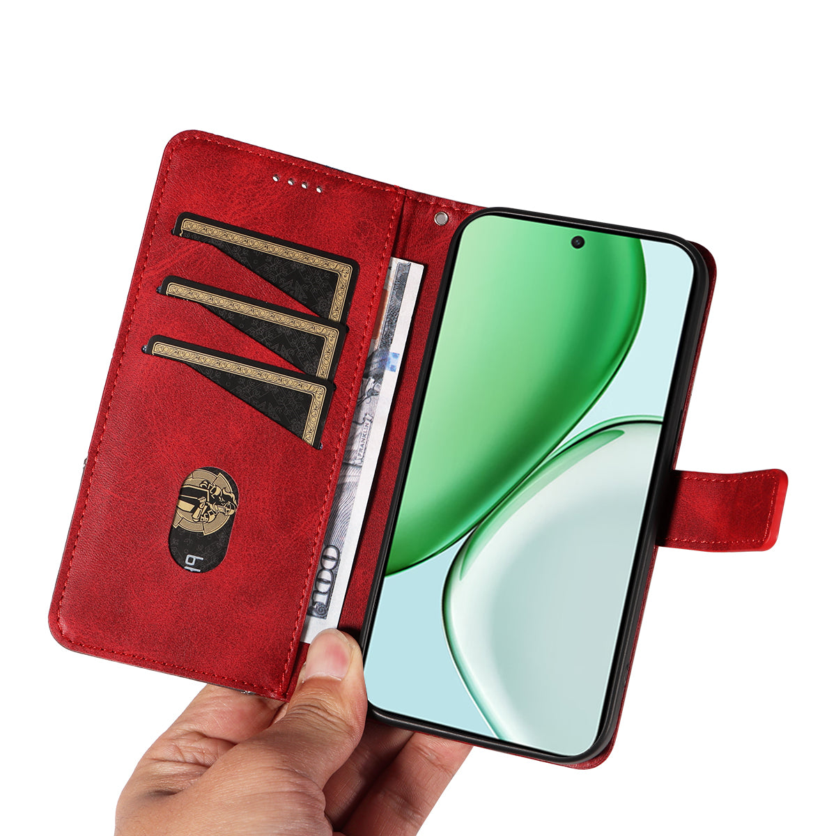 For Honor Magic8 Lite 5G / X9d 5G / X70 5G Leather Case Geometric Line Design Wallet Phone Cover with Wrist Strap