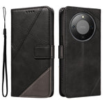 For Honor Magic8 Lite 5G / X9d 5G / X70 5G Leather Case Geometric Line Design Wallet Phone Cover with Wrist Strap